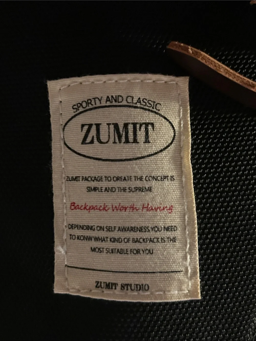 Zumit Black Backpack with Brown Trim and Leather-Look Base